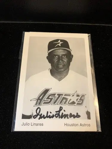 Julio Linares Signed Houston Astros 3x4 Team Issue Baseball Postcard AUTO JSA - Baseball Card Single