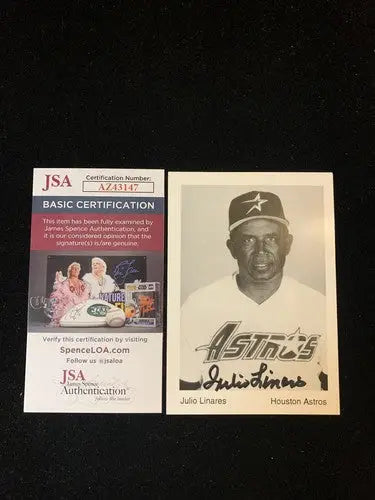 Julio Linares Signed Houston Astros 3x4 Team Issue Baseball Postcard AUTO JSA - Baseball Card Single