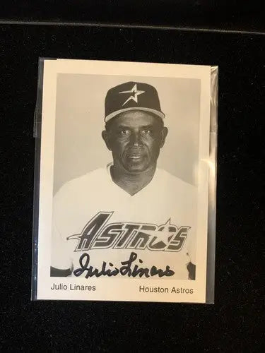 Julio Linares Signed Houston Astros 3x4 Team Issue Baseball Postcard AUTO JSA - Baseball Card Single