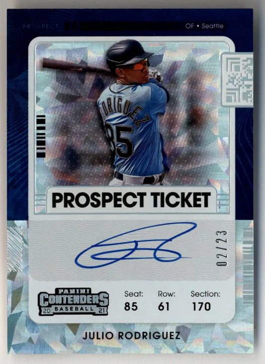 Julio Rodriguez 2021 Panini Contenders Prospect Ticket Auto Cracked Ice 02/23 - Baseball Card Single