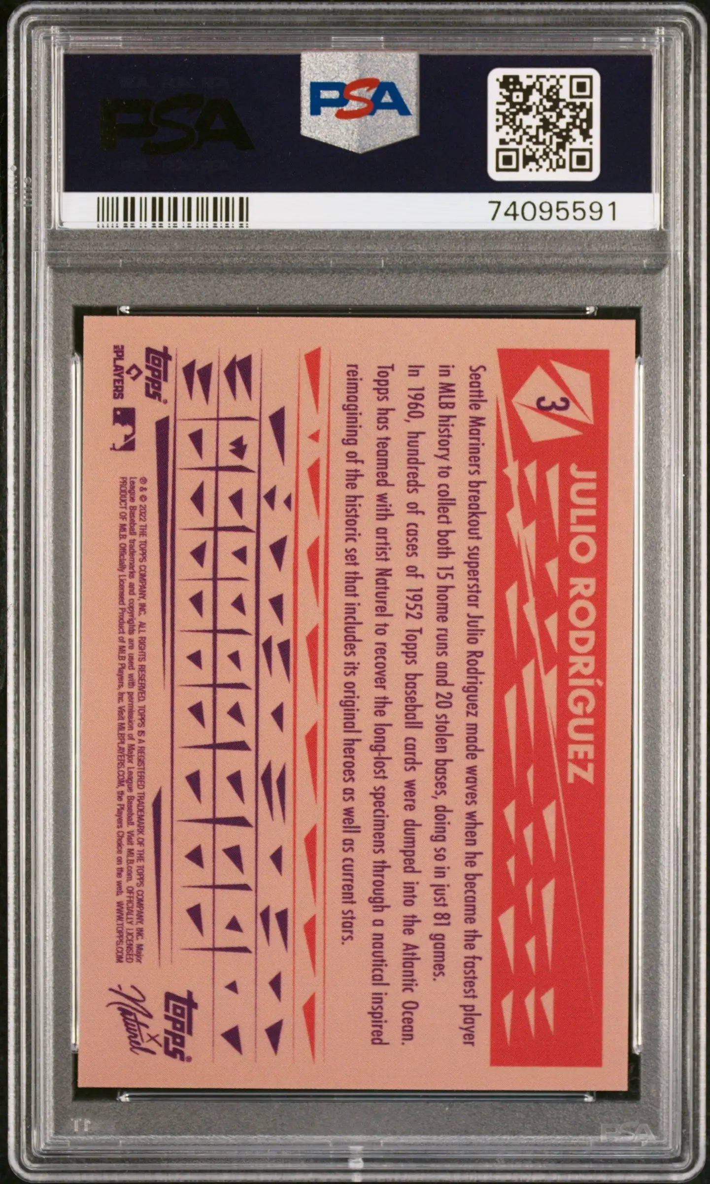 PSA-graded Julio Rodriguez 2022 Topps X Naturel Red Green Foil baseball card with pink back