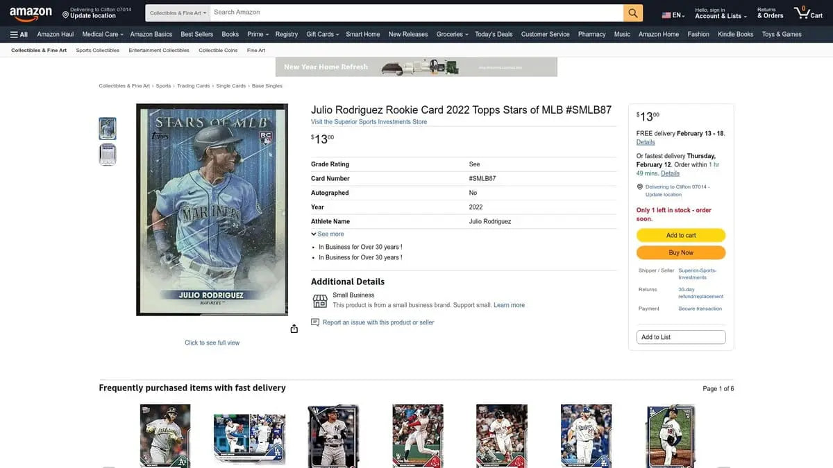 Julio Rodriguez rookie card 2022 Topps Stars of MLB SMLB87 Mariners uniform