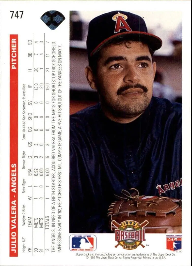Julio Valera 1992 Upper Deck MLB #747 Baseball Card California Angels