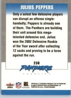 Julius Peppers - 2003 Fleer Tradition - #238 - Football - Football Card Single