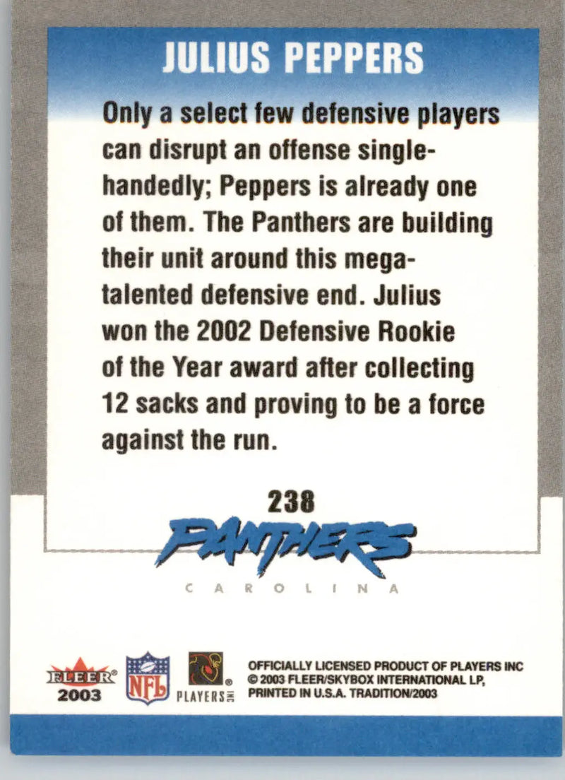 Julius Peppers - 2003 Fleer Tradition - #238 - Football - Football Card Single