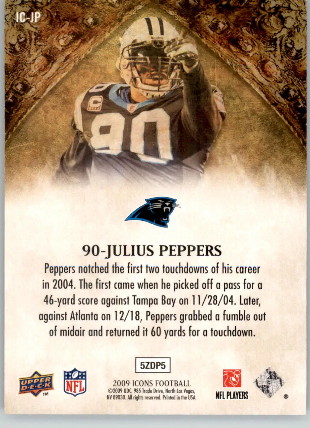 Julius Peppers - 2009 Upper Deck Icons - #IC-JP - SN NFL Icons Silver /450 - Football Card Single