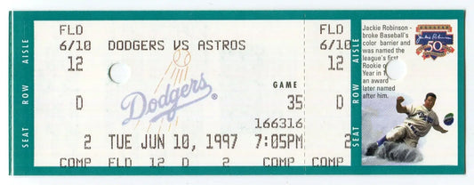 June 10 1997 Houston Astros LA Dodgers Ticket Biggio Bagwell Piazza Wagner Save - Sports Memorabilia