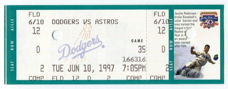 June 10 1997 Houston Astros LA Dodgers Ticket Biggio Bagwell Piazza Wagner Save - Sports Memorabilia