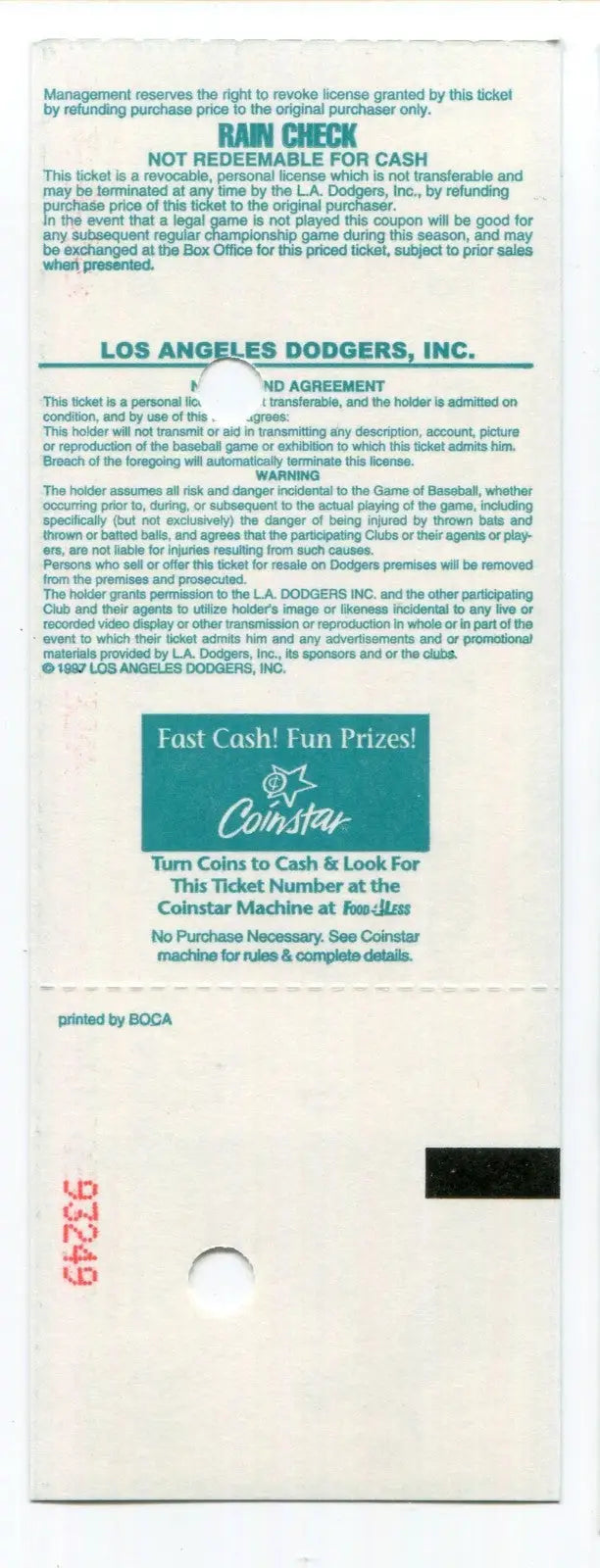 June 10 1997 Houston Astros LA Dodgers Ticket Biggio Bagwell Piazza Wagner Save - Sports Memorabilia