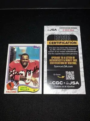 JUNIOR MILLER Autographed Signed 1982 Topps Football #288 Atlanta Falcons JSA - Football Card Single