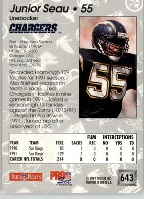 Junior Seau - 1992 Pro Set - #643 - Football - Football Card Single