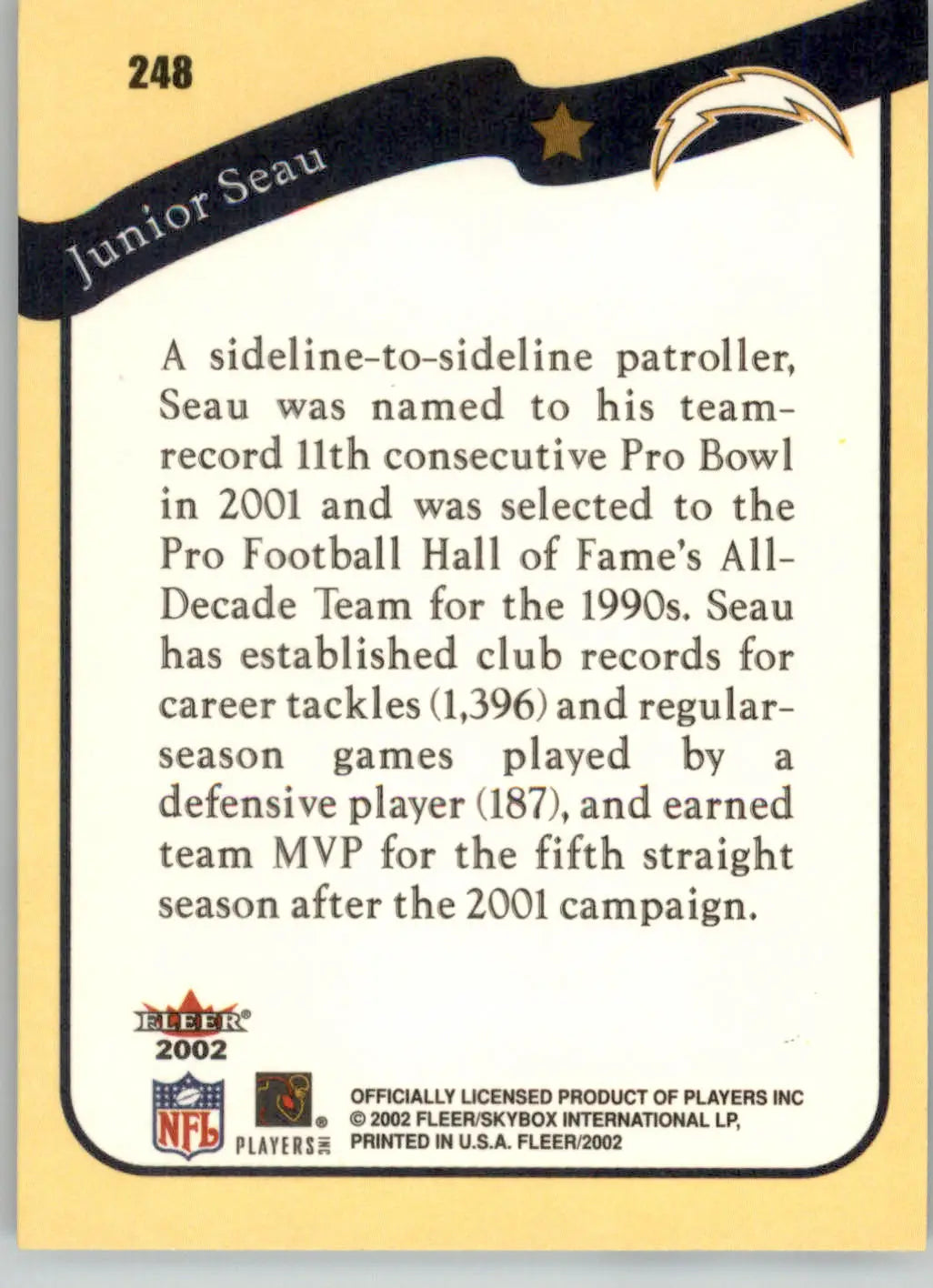 Junior Seau - 2002 Fleer - #248 - Football - Football Card Single
