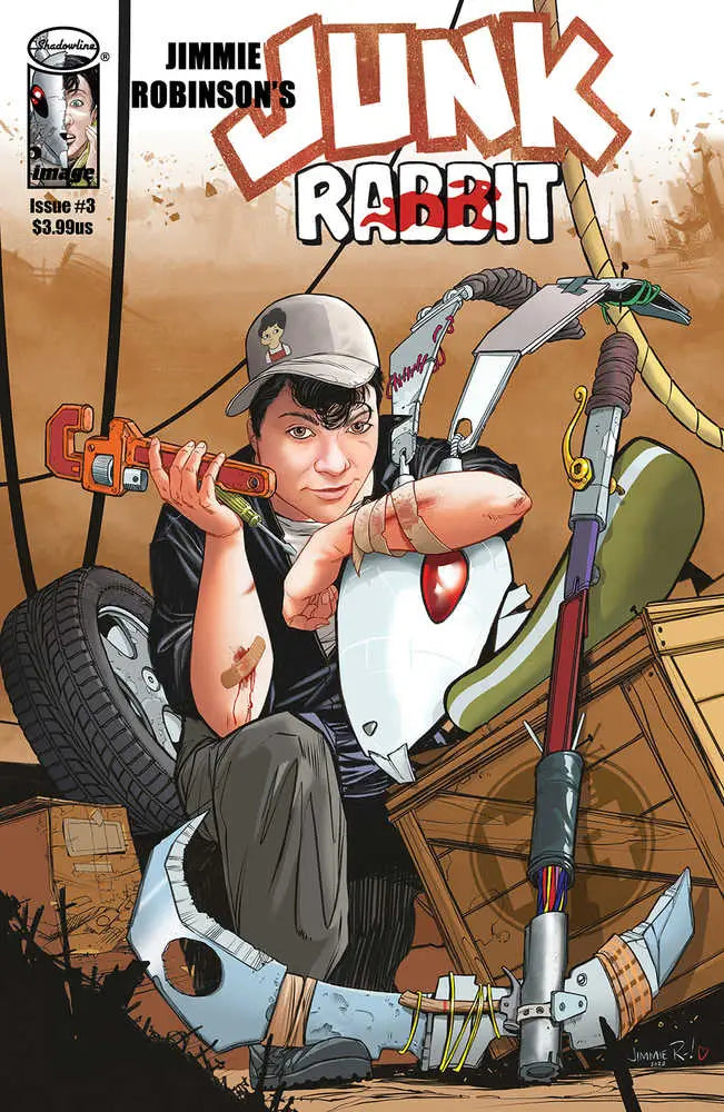 Comic book cover of Junk Rabbit #3 featuring a character with automotive tools