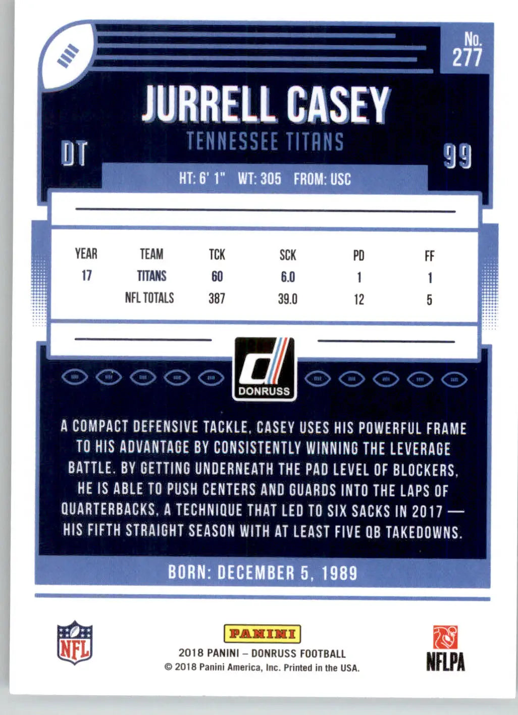 Jurrell Casey - 2018 Donruss - #277 - Football - Football Card Single