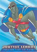 Cartoon gorilla superhero flying on Justice League Promo Card for trading cards