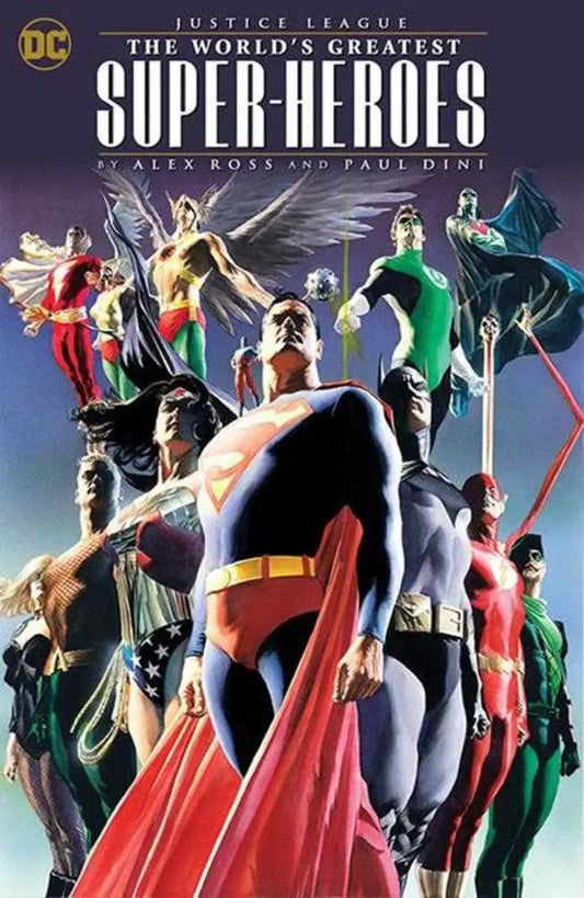 Justice League comic book cover featuring Alex Ross and Paul Dini artwork for 2024 edition