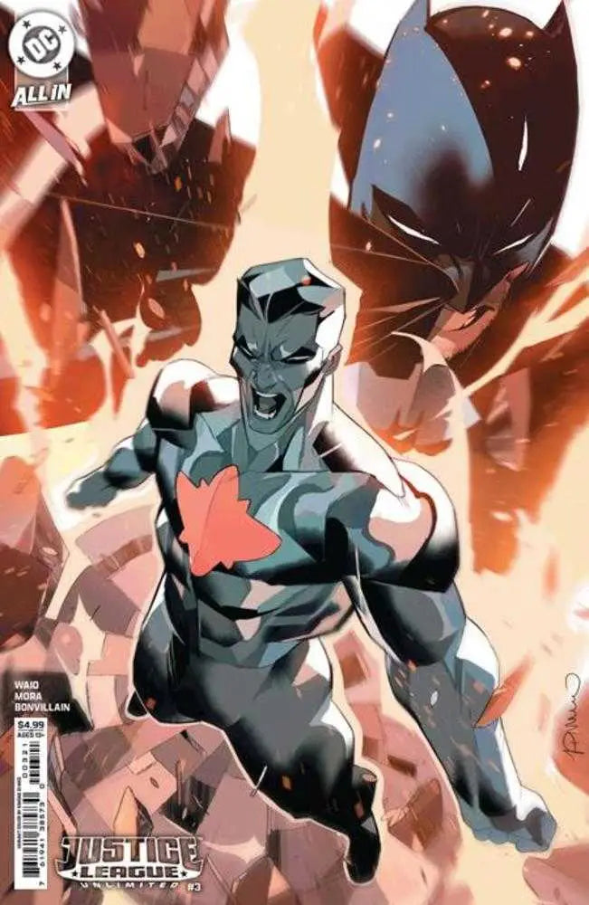 Superhero in dark gray and red costume on Justice League Unlimited #3 Card Stock Variant