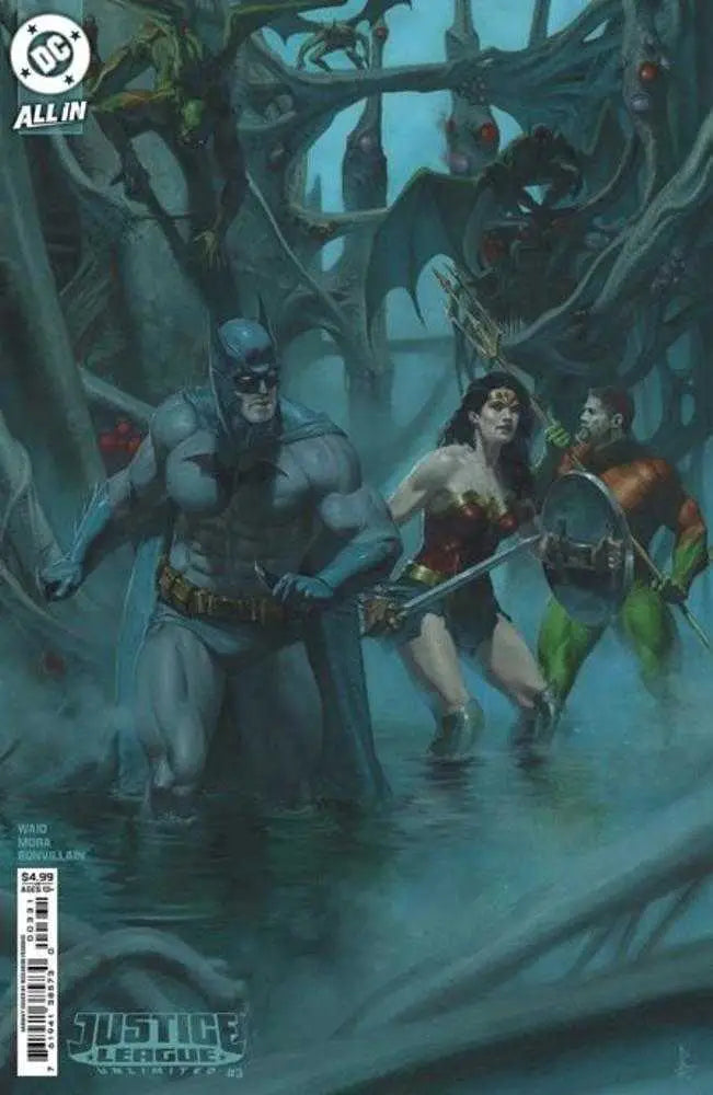 DC Comics cover of Batman, Wonder Woman, and Robin in a swamp for Justice League Unlimited trading cards