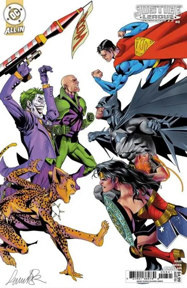 Justice League Unlimited comic book cover with Justice League characters facing villains
