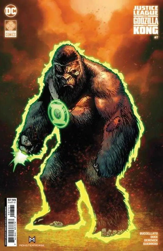 Gorilla with green energy stands menacingly on Justice League vs Godzilla vs Kong trading card