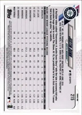 Justin Dunn 2021 Topps #215 Seattle Mariners - Baseball Card Single