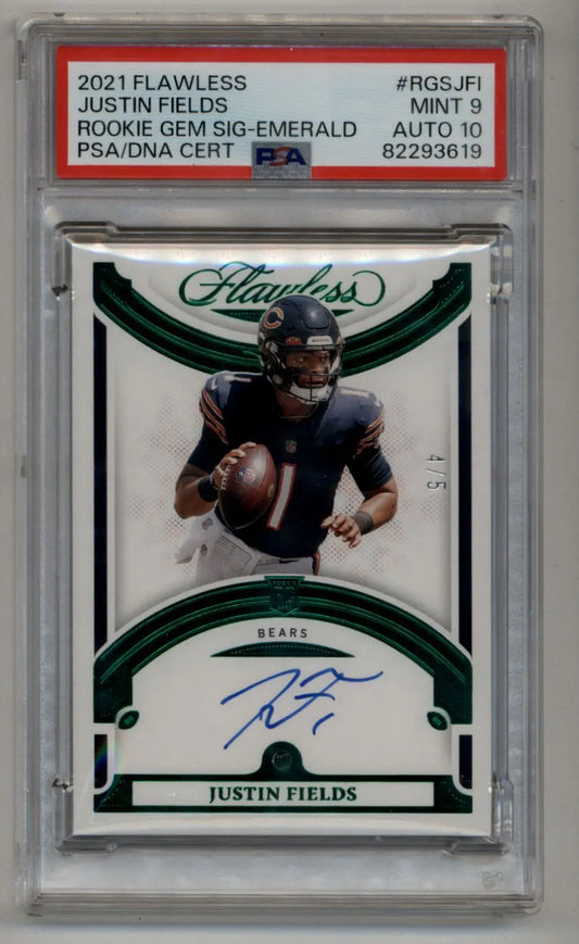Justin Fields 2021 Flawless Rookie Auto Gem Emerald 4/5 PSA 9 Mint Auto 10 - Football Card Single