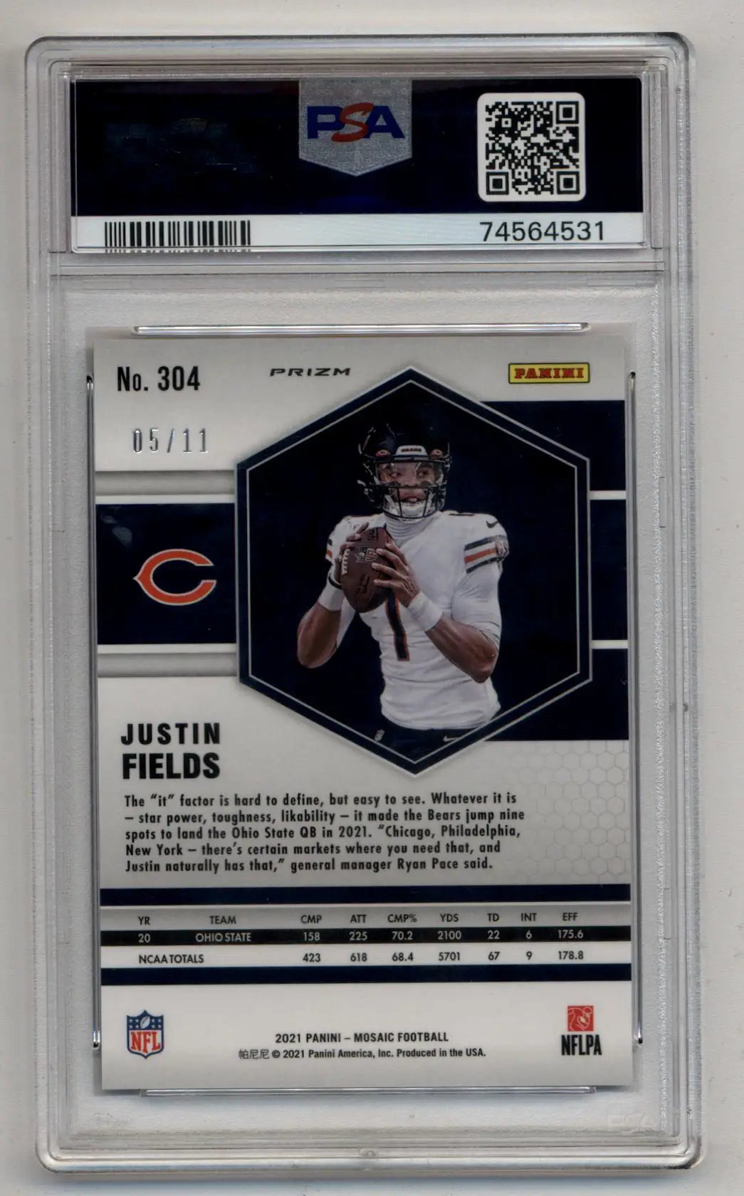 Justin Fields 2021 Mosaic FOTL Pink Swirl 05/11 PSA 10 Gem Mint - Football Card Single