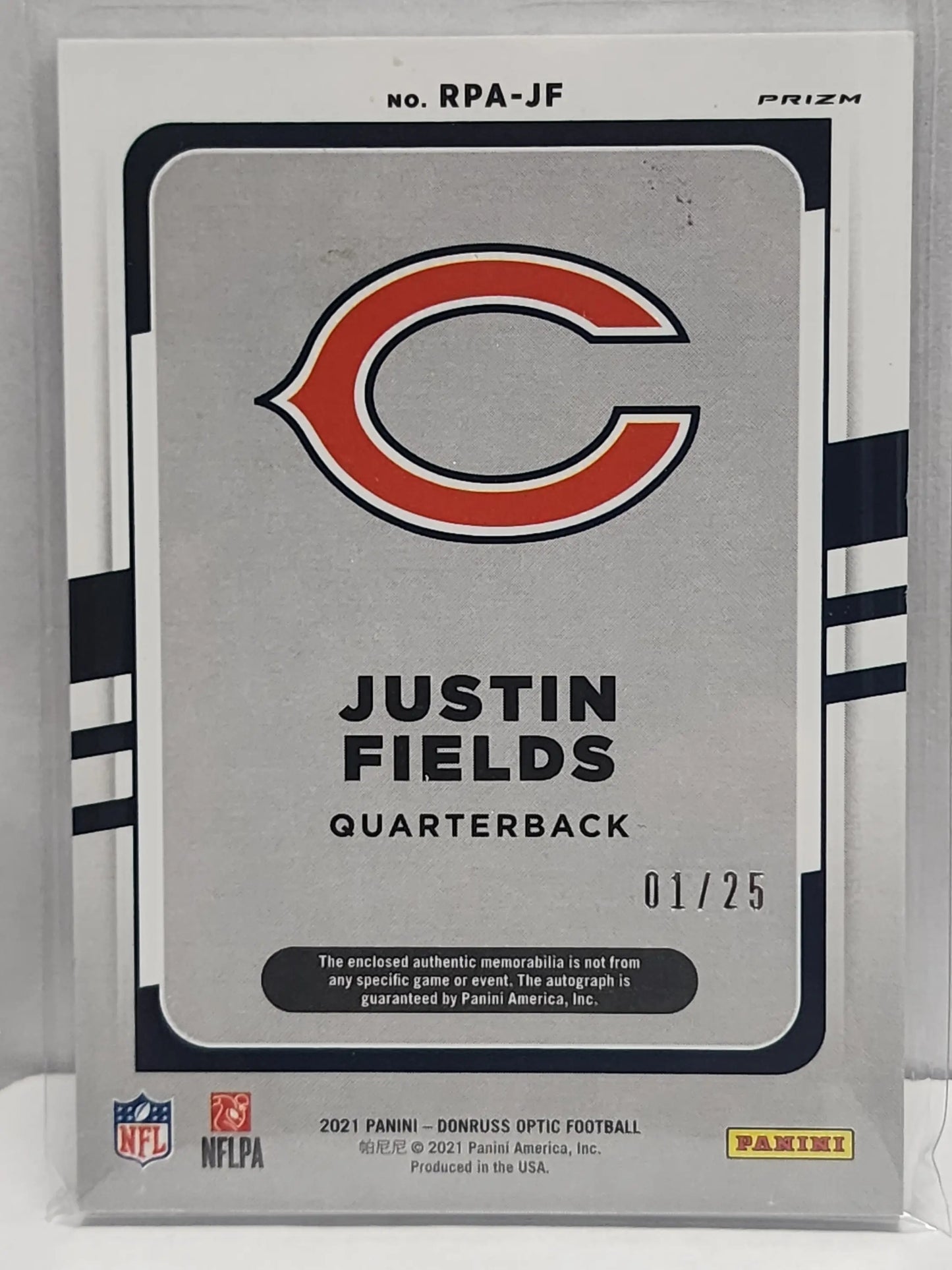 Justin Fields 2021 Panini Optic Rookie Patch Auto #1/25 - Football Card Single