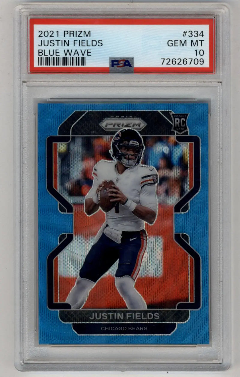 Justin Fields 2021 Prizm #334 Blue Wave 104/199 PSA 10 Gem Mint - Football Card Single
