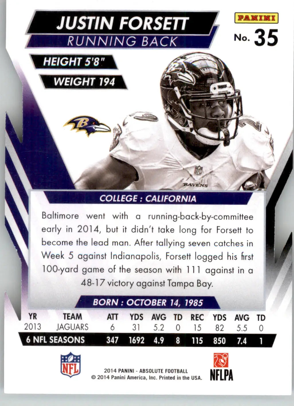 Justin Forsett - 2014 Panini Absolute - #35 - Retail Football