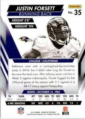 Justin Forsett - 2014 Panini Absolute - #35 - Retail Football - Football Card Single