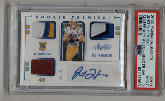 Justin Herbert 2020 Absolute Materials Auto Spectrum #203 34/99 PSA 9 Mint - Football Card Single