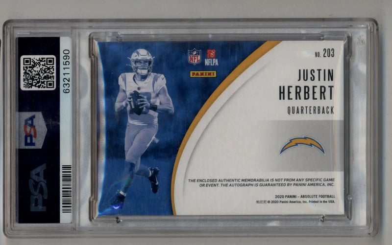 PSA-graded Justin Herbert 2020 Absolute Materials Auto Spectrum football card