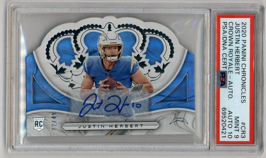 Justin Herbert 2020 Chronicles Crown Royale Auto PSA 9 Auto 10 - Football Card Single