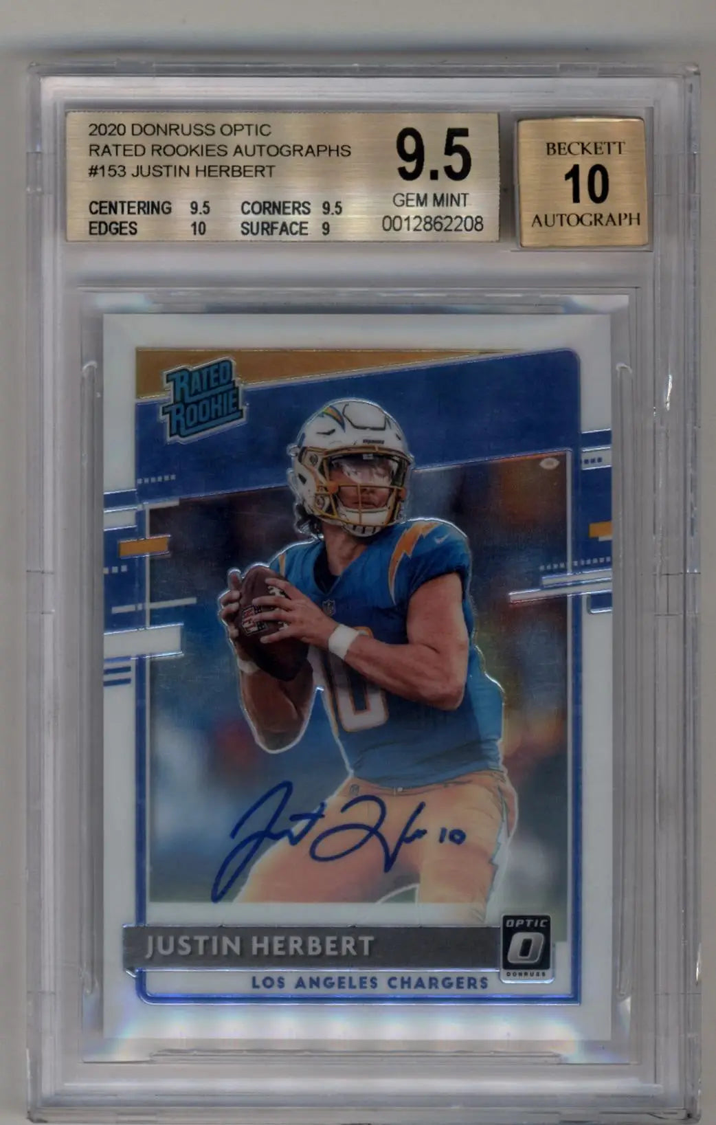 Justin Herbert 2020 Donruss Optic Rated Rookies Auto #153 118/150 BGS 9.5 Gem Mint - Football Card Single