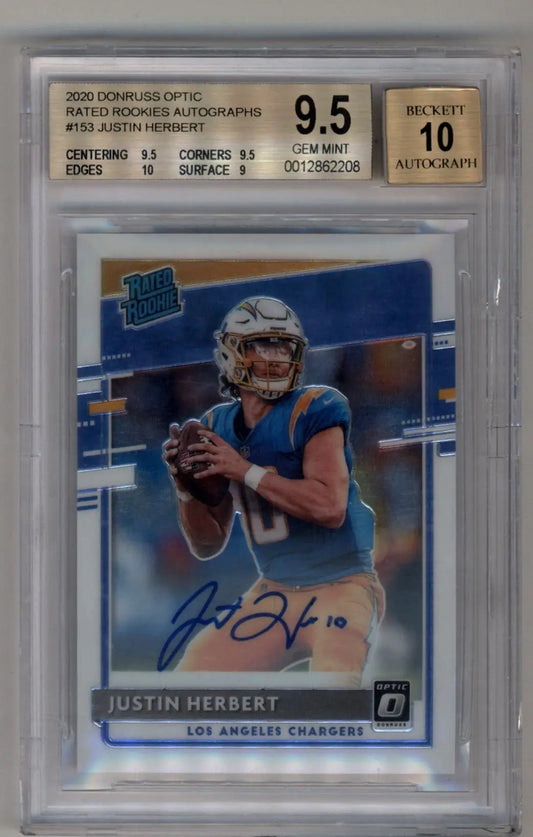 Justin Herbert 2020 Donruss Optic Rated Rookies Auto #153 118/150 BGS 9.5 Gem Mint - Football Card Single