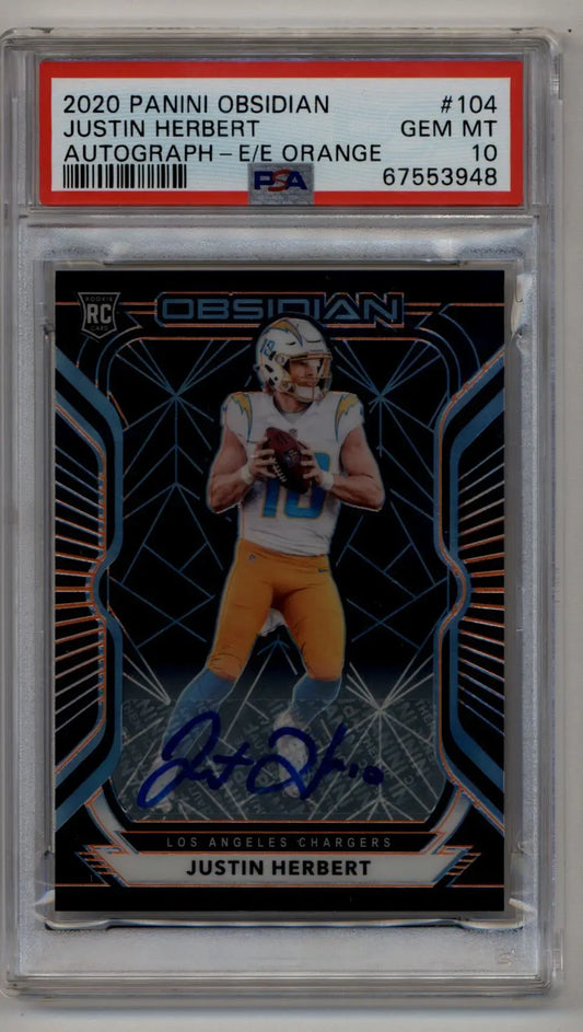 Justin Herbert 2020 Panini Obsidian Rookie Auto Electric Etch Orange #104 Justin Herbert 39/75 PSA 10 Gem Mint
