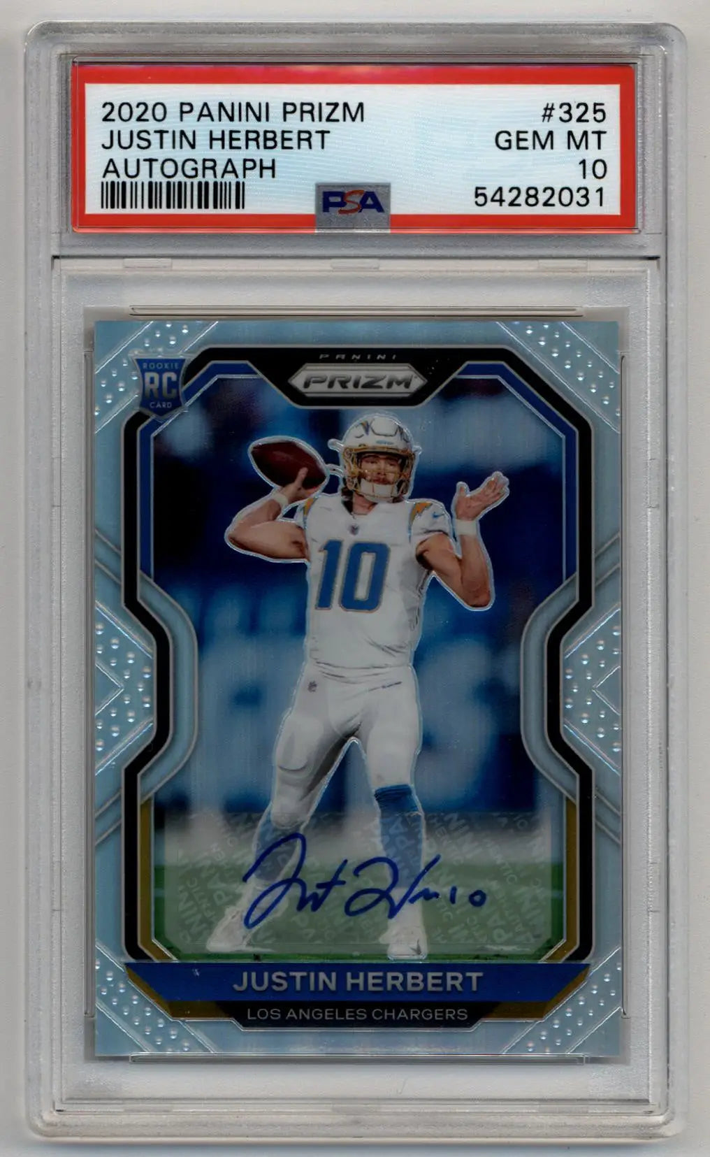 Justin Herbert 2020 Panini Prizm Auto PSA 10 Gem Mint - Football Card Single