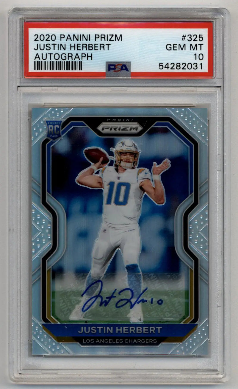 Justin Herbert 2020 Panini Prizm Auto PSA 10 Gem Mint - Football Card Single