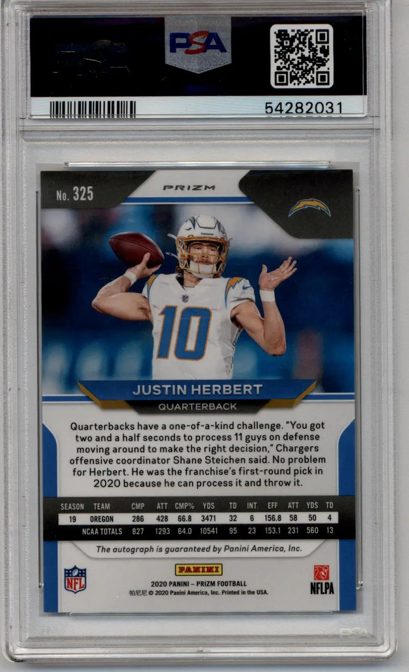 Justin Herbert 2020 Panini Prizm Auto PSA 10 Gem Mint - Football Card Single