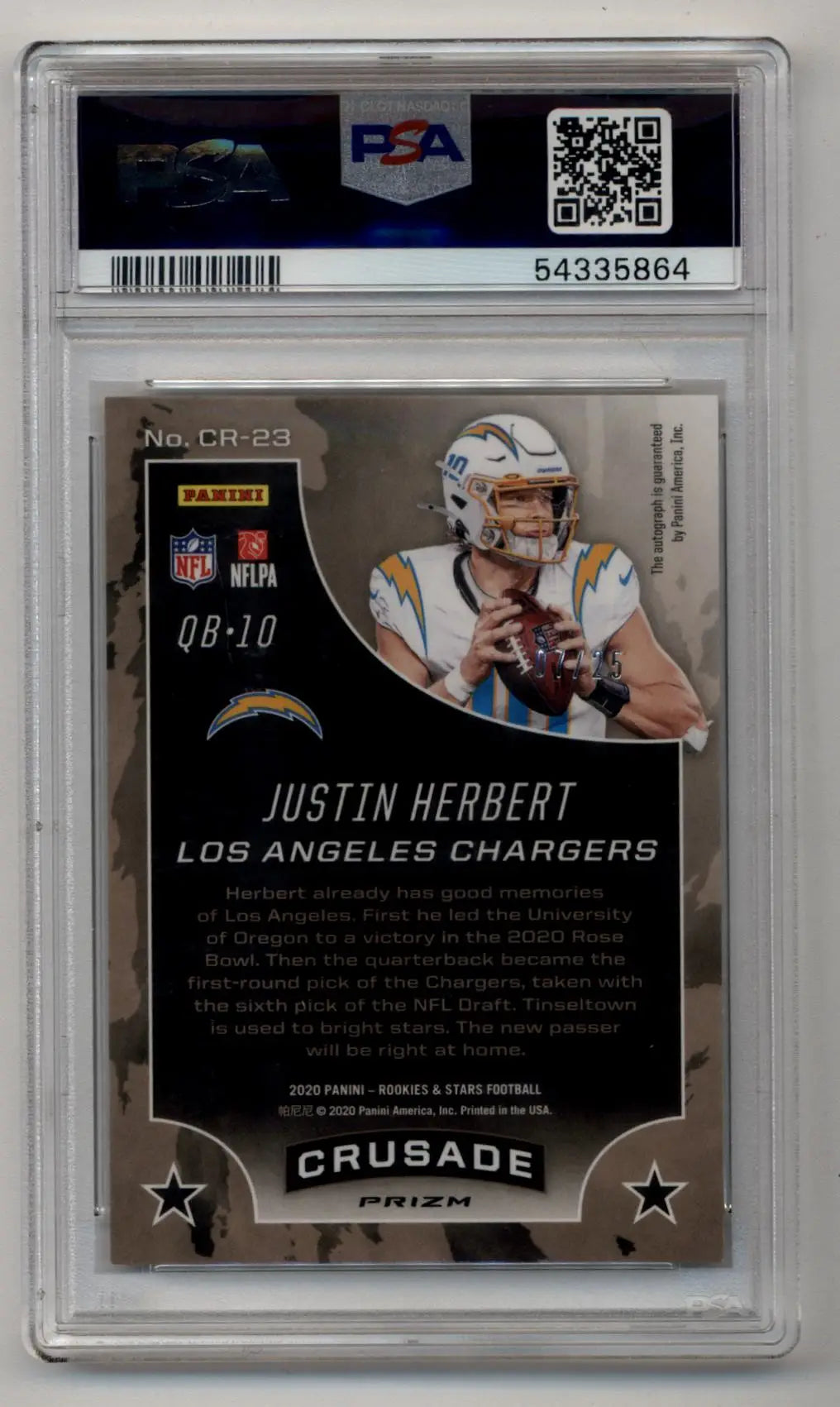Justin Herbert 2020 Rookie and Stars Crusade Signature 07/25 PSA 10 Gem Mint - Football Card Single