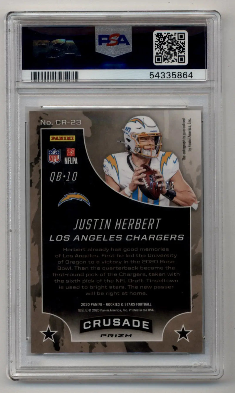 Justin Herbert 2020 Rookie and Stars Crusade Signature 07/25 PSA 10 Gem Mint - Football Card Single