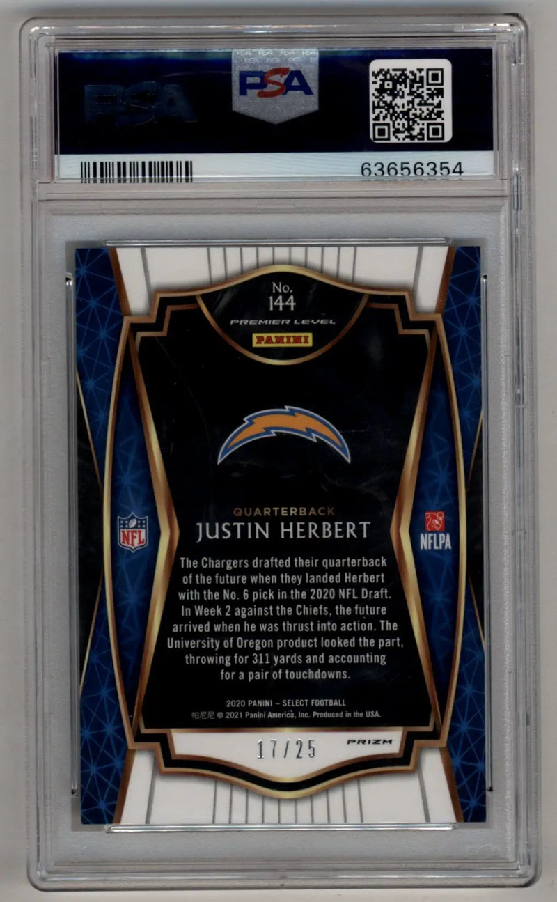Justin Herbert 2020 Select Blue Disco #144 17/25 PSA 10 Gem Mint - Football Card Single