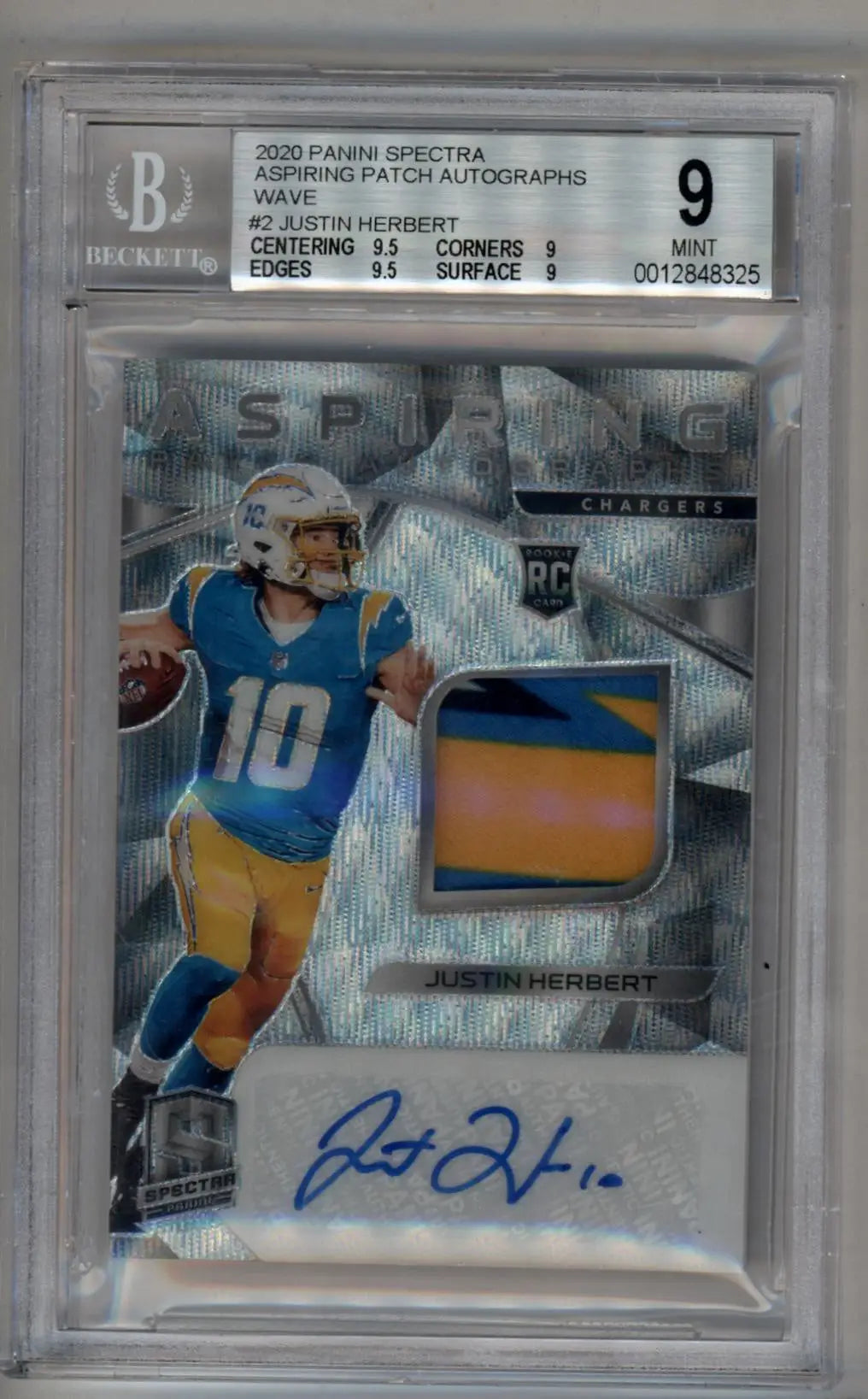 Justin Herbert 2020 Spectra Aspiring Patch Auto rookie card with autograph and patch in mint condition