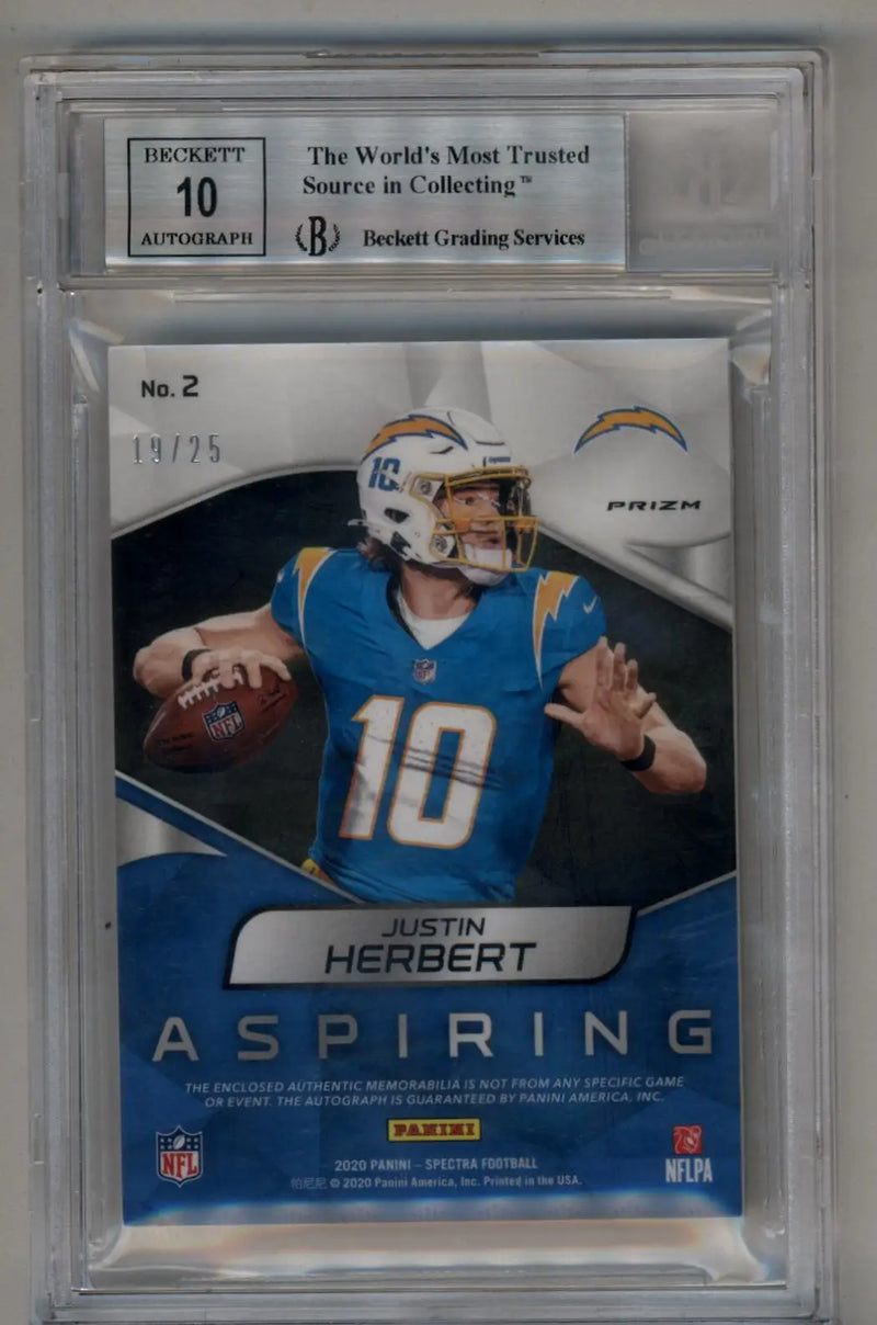 Justin Herbert Spectra Aspiring Patch Auto trading card numbered 19/25 with BGS 10 autograph