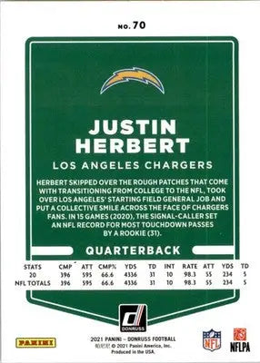 Justin Herbert - 2021 Donruss - #70b - No Helmet Football - Football Card Single