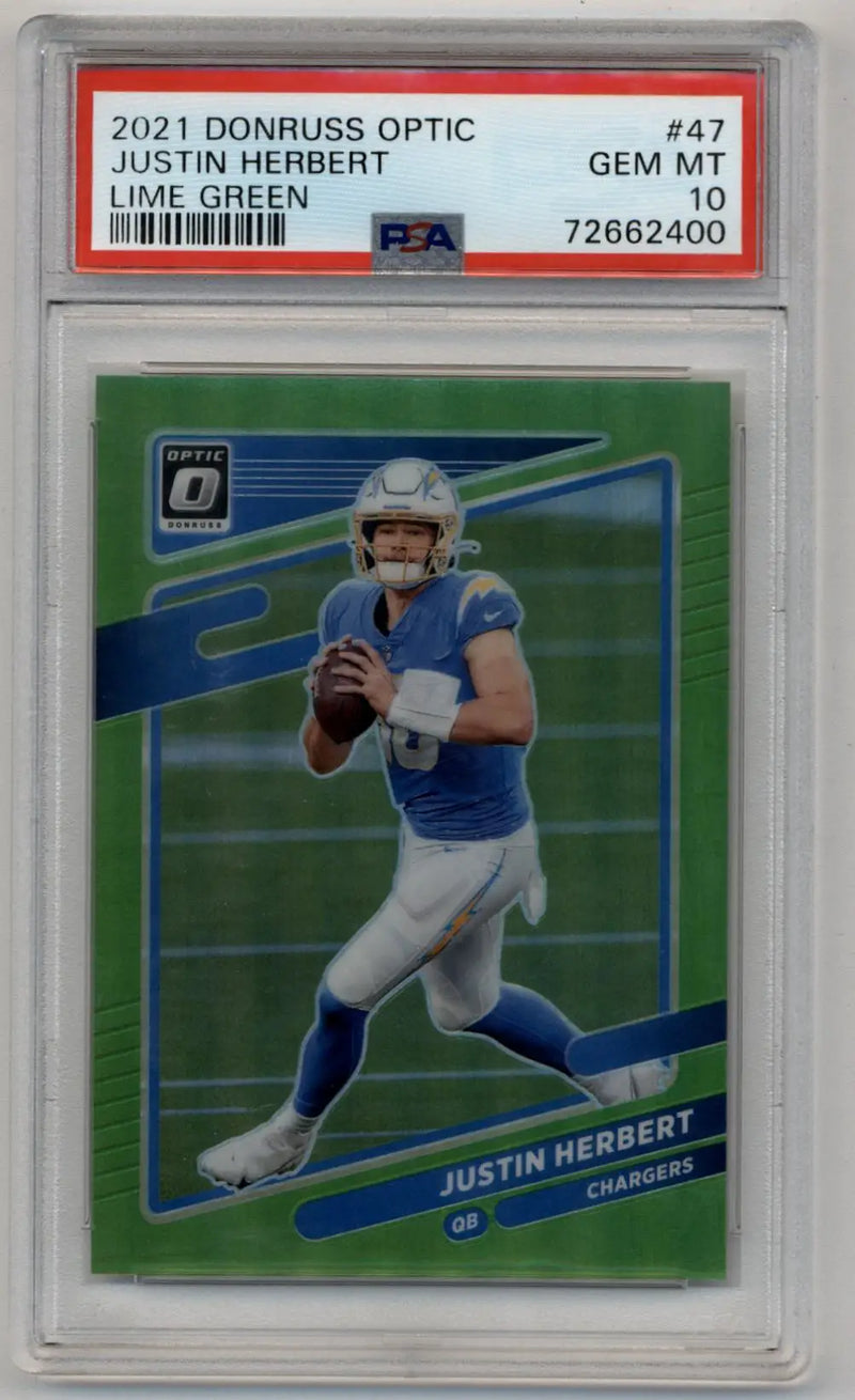 Justin Herbert Donruss Optic Lime Green football card 2021 PSA 10 Gem Mint