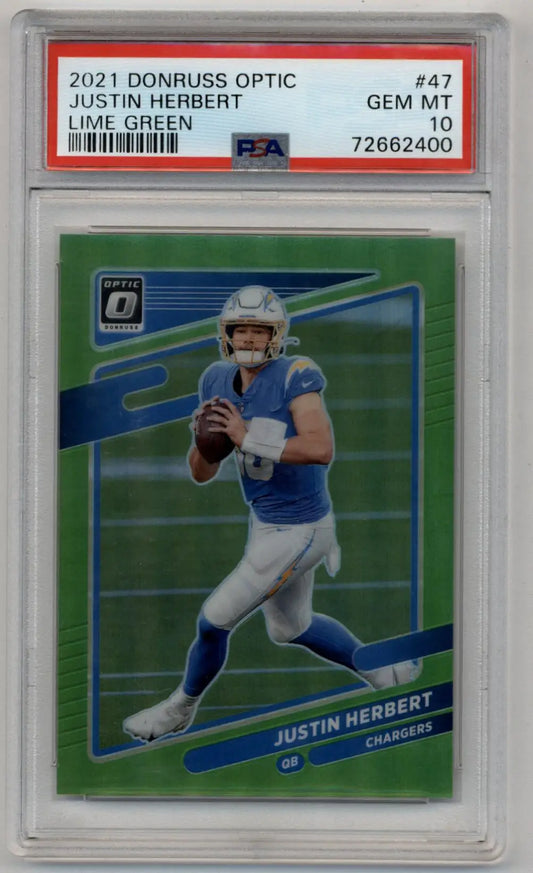 Justin Herbert Donruss Optic Lime Green football card 12/35 PSA 10 Gem Mint