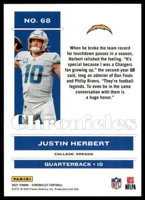 Justin Herbert 2021 Panini Chronicles #68 Los Angeles Chargers - Football Card Single