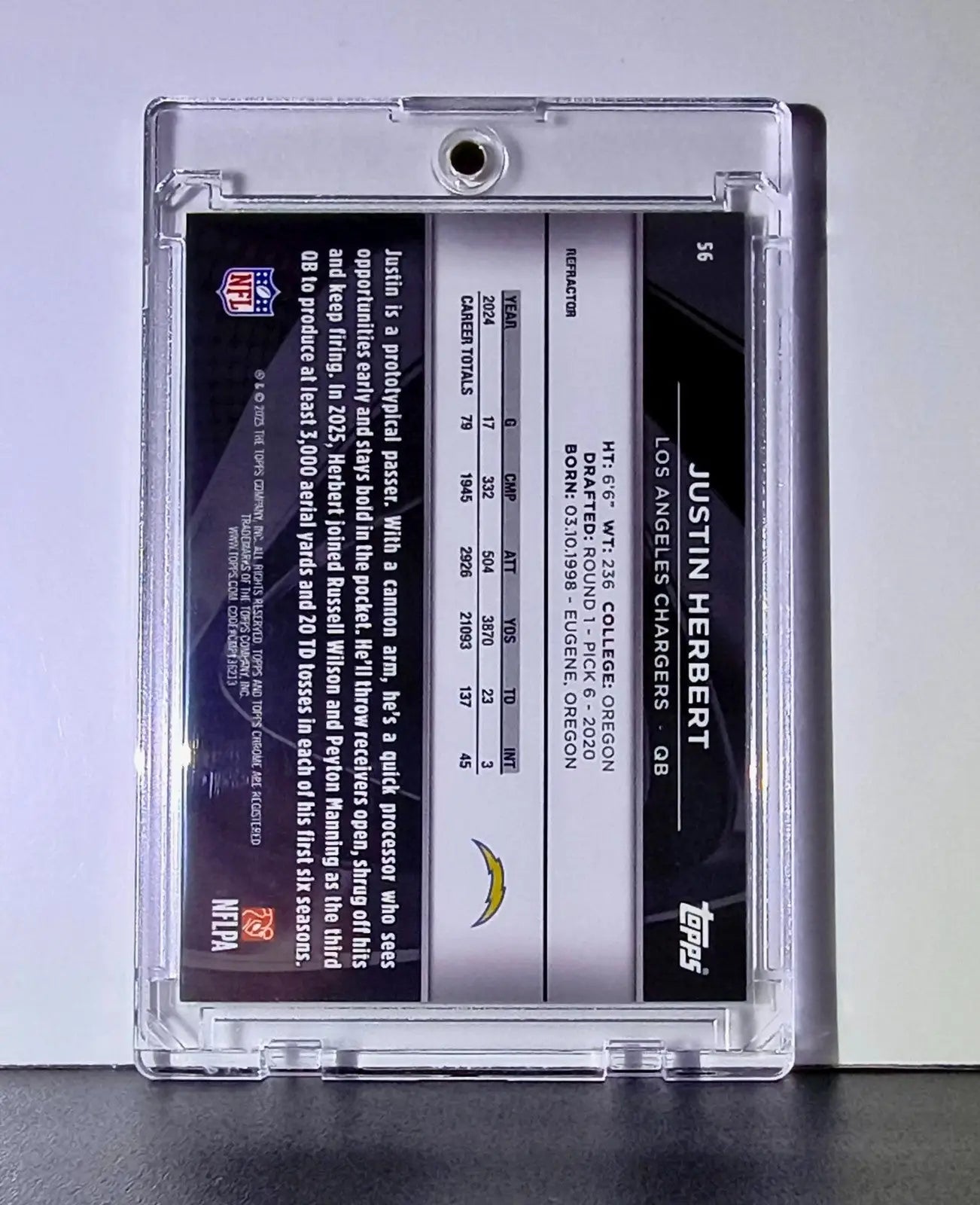 Justin Herbert 2025 NFL Topps Chrome Black #56 Silver Refractor Card 12/299 - Football Card Single